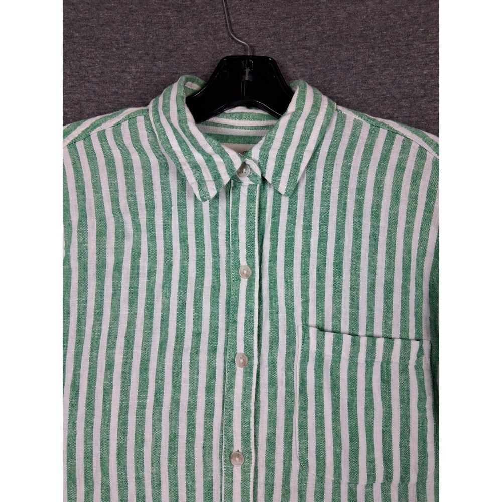 Universal Threads Womens Shirt XS Green White Stripe Linen Blend Oversized